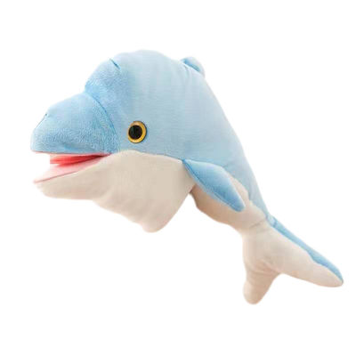 Delphin-Handpuppe-Plüsch spielt offene Mund-Handschuh-Marionette für Elternteil-Kind